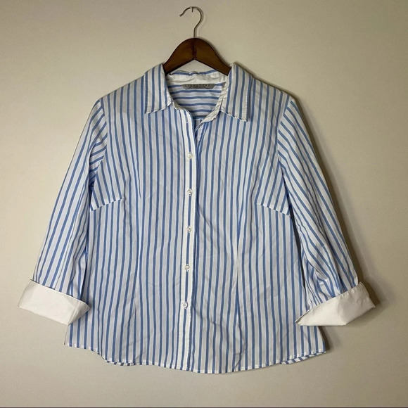 Striped Cotton Shirt Office Work Professional Button Up Shirt Size XL Petite - Picture 11 of 11